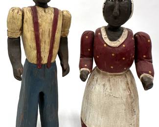 2 Folk Art Carved Wood Figurines With Articulated Arms, Signed PJ 1984
Lot #: 91