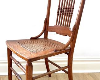 Antique 1910s Oak Pressback Dining Chair With Caned Seat, Purchased In Texas
Lot #: 35
