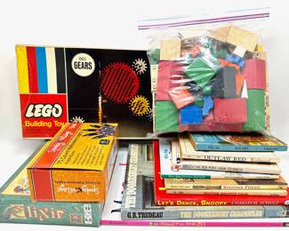 Vintage Lego 001 Gears Set, Mid-Century Wood Block Set & Other Toys & Children's Books, Many Vintage
Lot #: 192