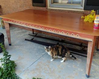 2003 group hand carved table from Texas signed by all artists under table