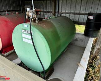 500 gallon diesel fuel tank with Gas Boy pump, tank has fuel gauge and is empty
