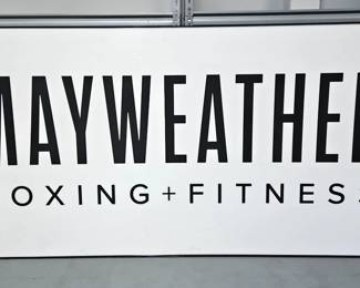 Lighted "Mayweather Boxing + Fitness" Vinyl Retail Sign In Metal Frame, 34" x 68" x 3.5" 