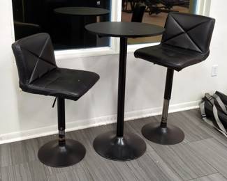 Bar Height Pedestal Table And Upholstered Chairs, Qty 2