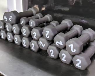 Rubber Hex Barbells, 1lb - Qty 2 , 2lb - Qty 18 , And 3lb - Qty 2