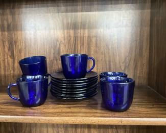 Cobalt blue cups, and saucers