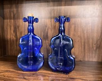 Cobalt, blue violin shaped bottle