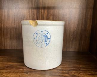 Louisville pottery and Indian head crock with chip