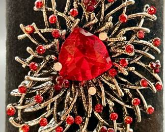 Vintage Costume Jewelry Red Crystal Brooch
