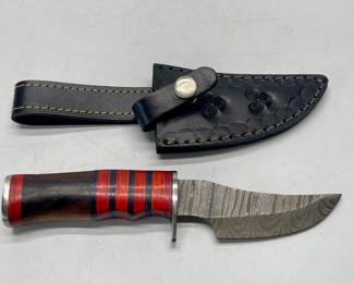 Damascus Steel Knife with Leather Sheath