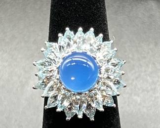 Silver Plated Topaz & Tourmaline Ring Size 5