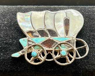 Sterling Silver Turquoise & Mother of Pearl Wagon