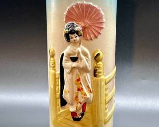 Mid-Century Japanese Raised Relief Ceramic Vase