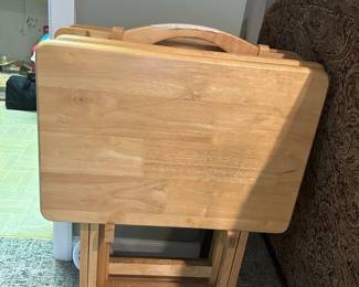 Set of wooden TV trays