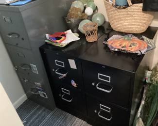 1 Three drawer & 2 two drawer metal file cabinets plus more craft & Halloween items 