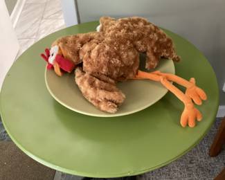 Round green table with Thanksgiving turkey & we added a rabbit!