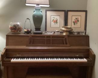 Piano in living room, 2 of 2 matching lamp, pictures & decor