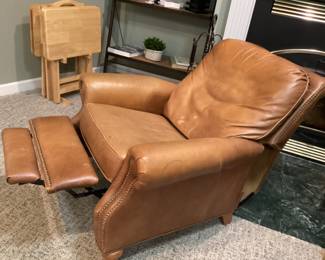 Opened recliner - Set of wooden TV trays on left