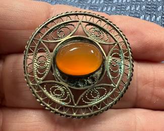 Sterling Jerusalem carnelian brooch