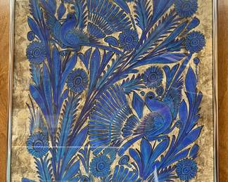 Hand painted Paper Amate Art Blue Bird