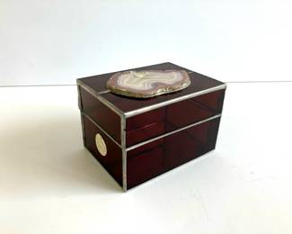 Lot 6822 Artisan Crafted Stained Glass Trinket Box w Agate Slice