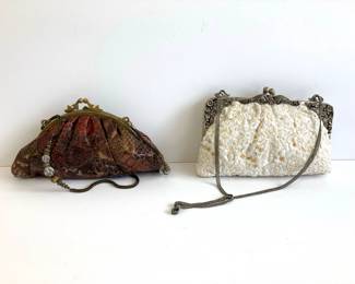 Lot 6821 Two Evening Bags  Unused  Printed Snakeskin Pattern Beaded Emboidery Detail