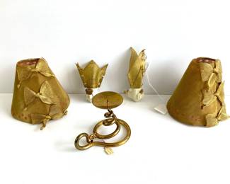 Lot 6823 Artisan Crafted  Vintage Gold Metal Mesh Maugenest Lampshades w Bows  Nightlights  Candle Holder