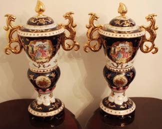71 - Pair Dragon Handle Covered 21" Urns

