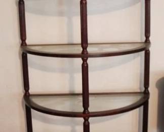 219 - Demilune What Not Shelf - 72" x 34" x 16" wood & glass
