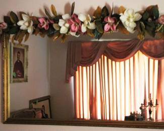 38 - Vintage Wall Mirror, Floral Decor - 33" x 58"
