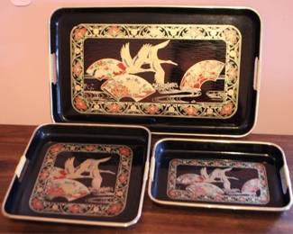 301 - 3 pc. Oriental Serving Tray Set - 19" x 11"

