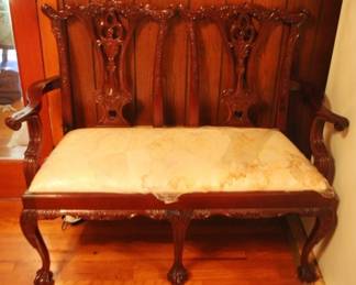 43 - Mahogany Carved Chippendale Settee 40" x 47" x 23"
