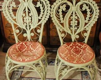 381 - Pair Vintage Wicker Chairs - 16" x 16" x 41"
