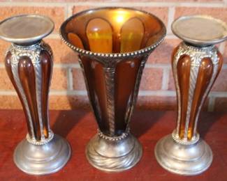 197 - 3 pc. Vase and Candle Holders Set - 10" tall

