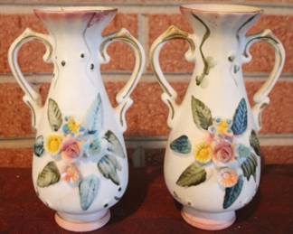 192 - Pair Handled Vases - 6" tall
