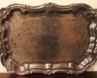 110 - Chippendale Silver Plate Serving Tray - 25" x 15"
