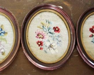34 - 3 Oval Framed Needlepoints - 9" x 7"
