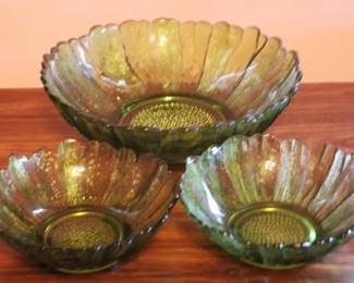298 - 3 Green Glass Bowls - 11" round
