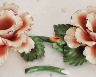 172 - 2 Capodimonte Candle Holders (As is/Broken) 6" round
