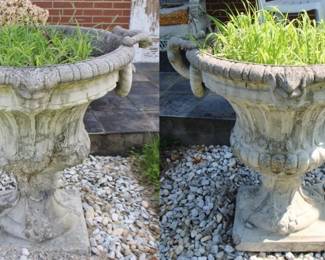 7 - Pair Concrete Planters (As is/Both Damaged) 35" x 33"
