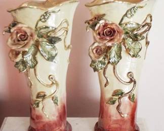 168 - Pair of Heather Goldmine Vases - 17" tall

