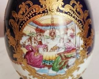 173 - Oriental Egg Decoration w/ Wood Base - 8" tall
