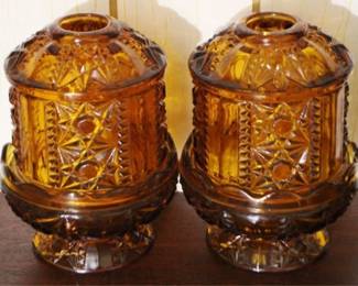 372 - Pair Indiana Amber Fairy Lamps - 7" tall
