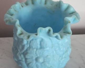 49 - Fenton Blue Satin Poppy Vase - 6" x 7"
