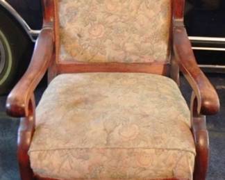235 - Antique Upholstered Chair (As is/Damaged Arms) 37" x 22" x 18"
