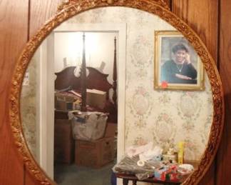 42 - Vintage Carved Round Mirror - 35" x 28"
