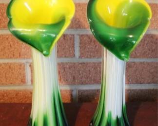 196 - Pair Art Glass Vases - 11" tall

