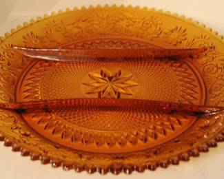 156 - Amber Glass 3 Part Tray - 12" round

