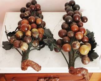 174 - 2 Carved Stone Grape Decorations - 17" long
