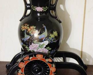 373 - Oriental Vase w/ Stand - 13.5" tall
