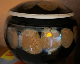 Marc Matsui Black/Brown Pottery Lidded Bowl